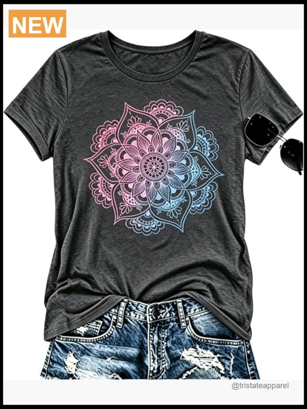 Boho Floral Graphic Tee Short Sleeve Vintage T-Shirt for Women